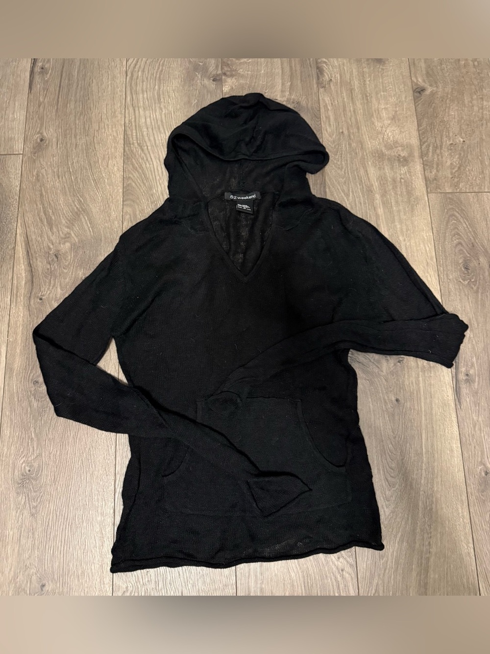 52 Weekends Black V-Neck Hooded Sweater
